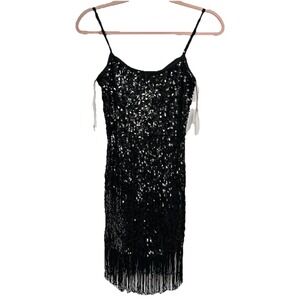 Forever 21 Contemporary Black Sequin Fringe Dress Small Gatsby Party Flapper LBD